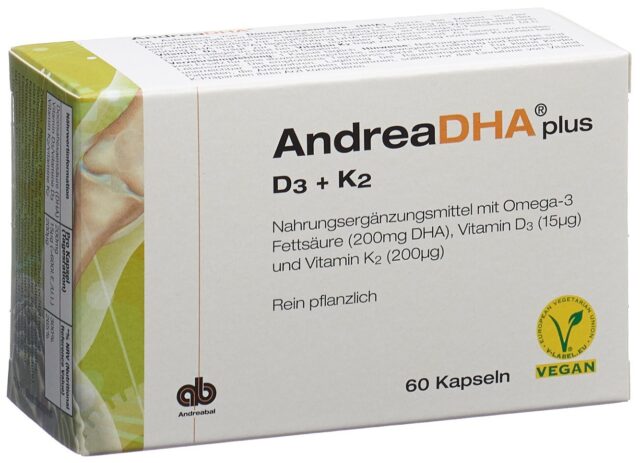 AndreaDHA plus Omega-3 Vitamin D3 + Vitamin K2 Kapsel vegan (60 Stück)