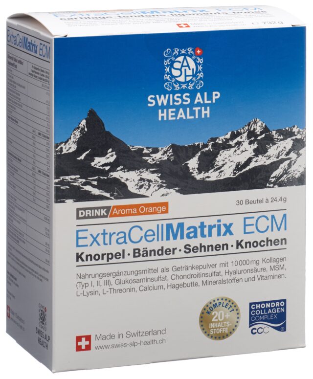 ExtraCellMatrix Matrix ECM Drink für Gelenke Knorpel Bänder Sehnen und Knochen Aroma Orange (30 Stück)