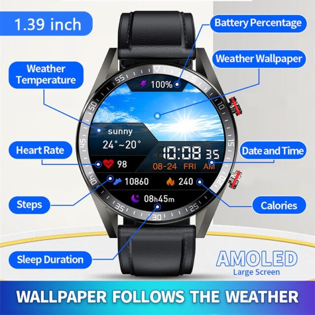 NEUE 454*454 AMOLED Bildschirm Smart Uhr Bluetooth Anruf Musik Herz Rate Blutdruck Blut Sauerstoff
